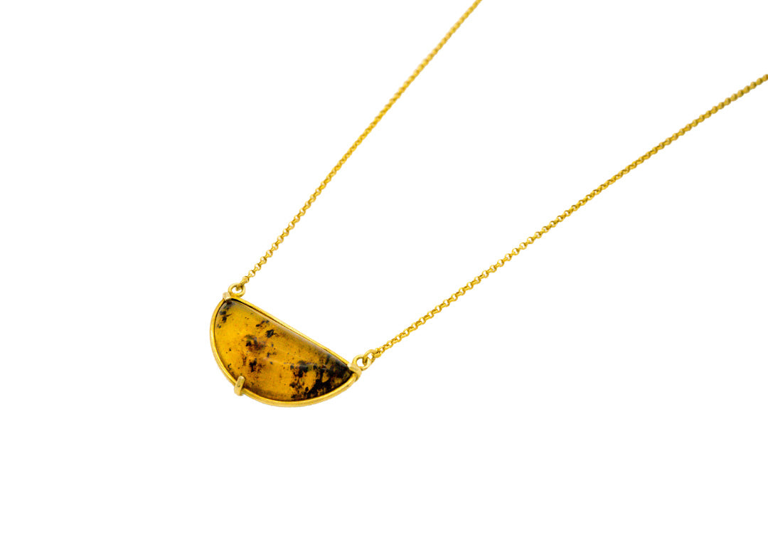 Amber resin half-moon shaped necklace