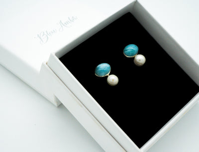 BA delicate pearl and larimar stone earring