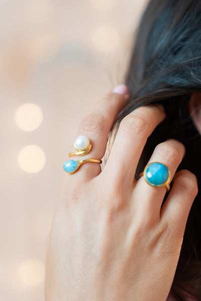 Larimar stone round shaped ring