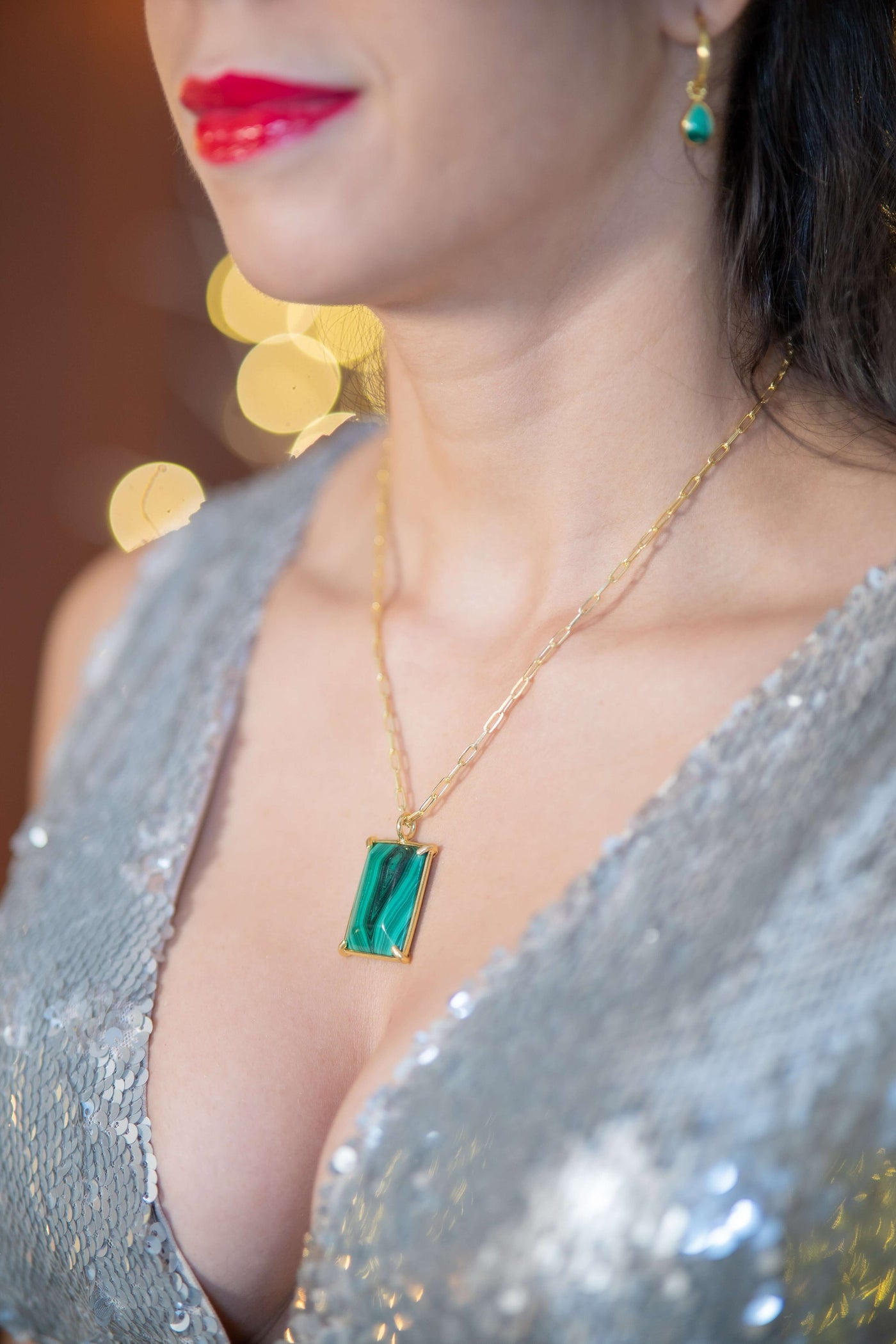 Candy house malachite necklace in sterling silver gold-plated