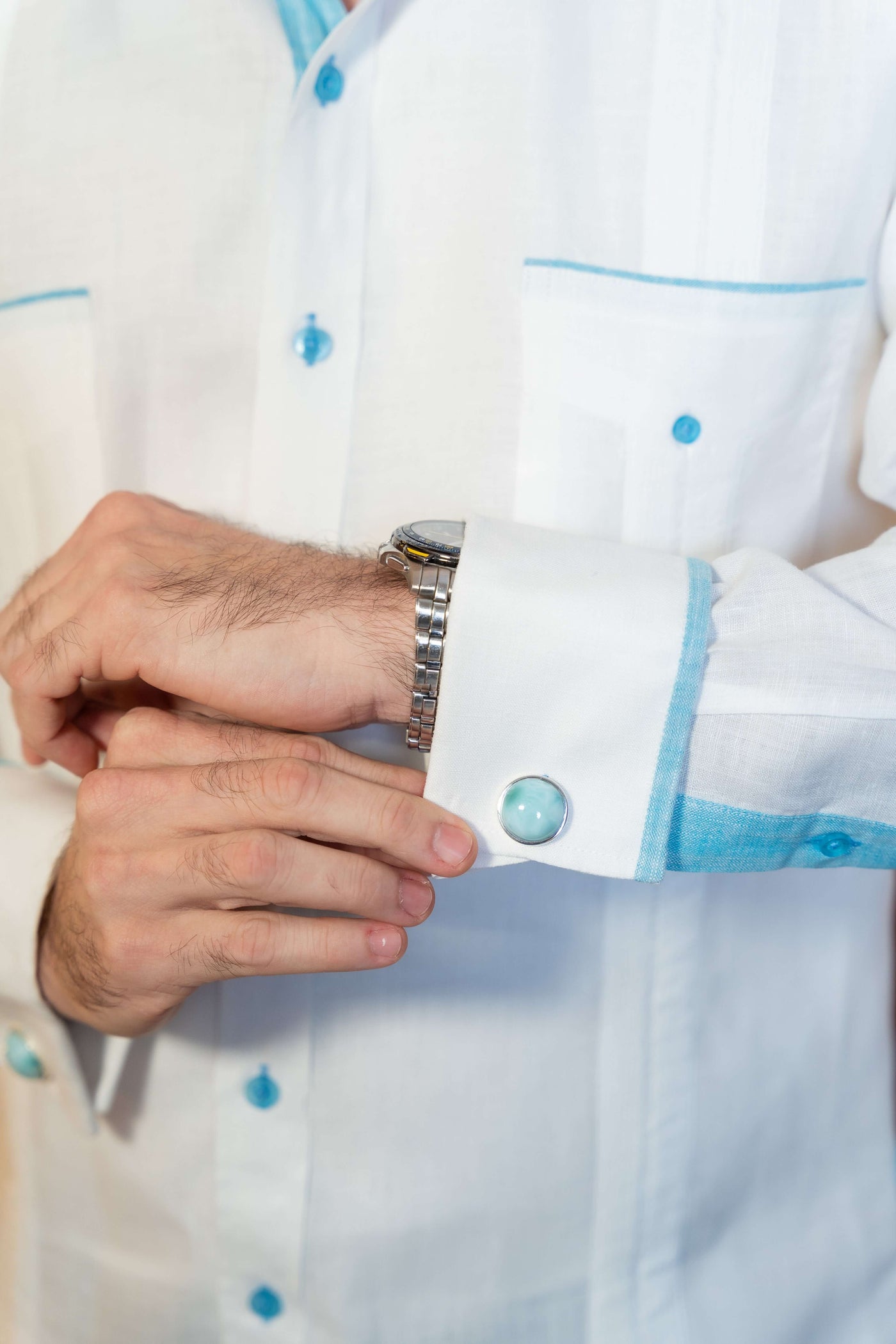 Larimar round shape cufflinks