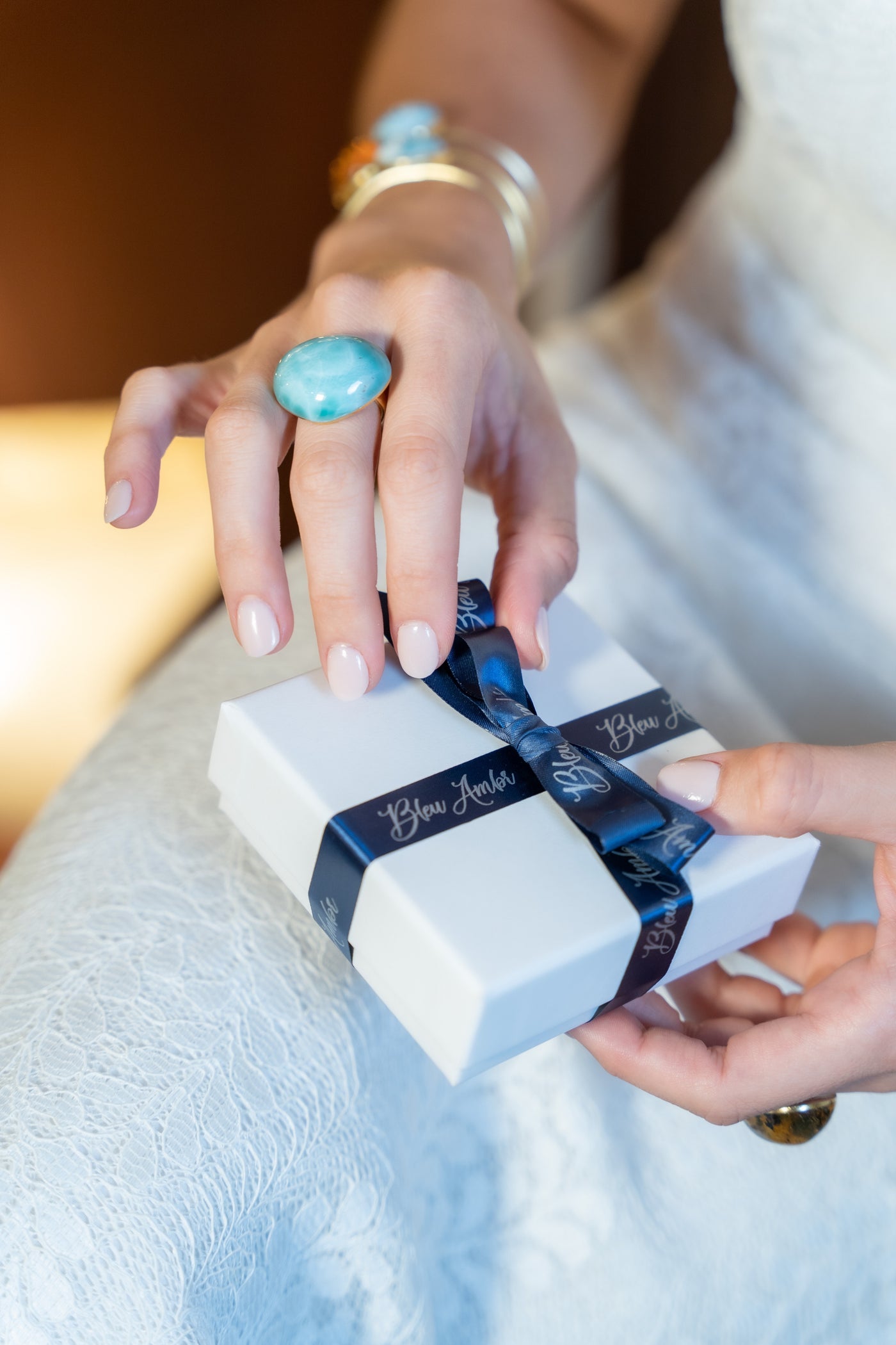 Larimar stone vivid colored cocktail ring