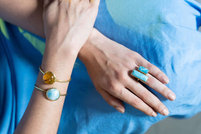 Larimar cocktail ring in sterling silver gold-plated