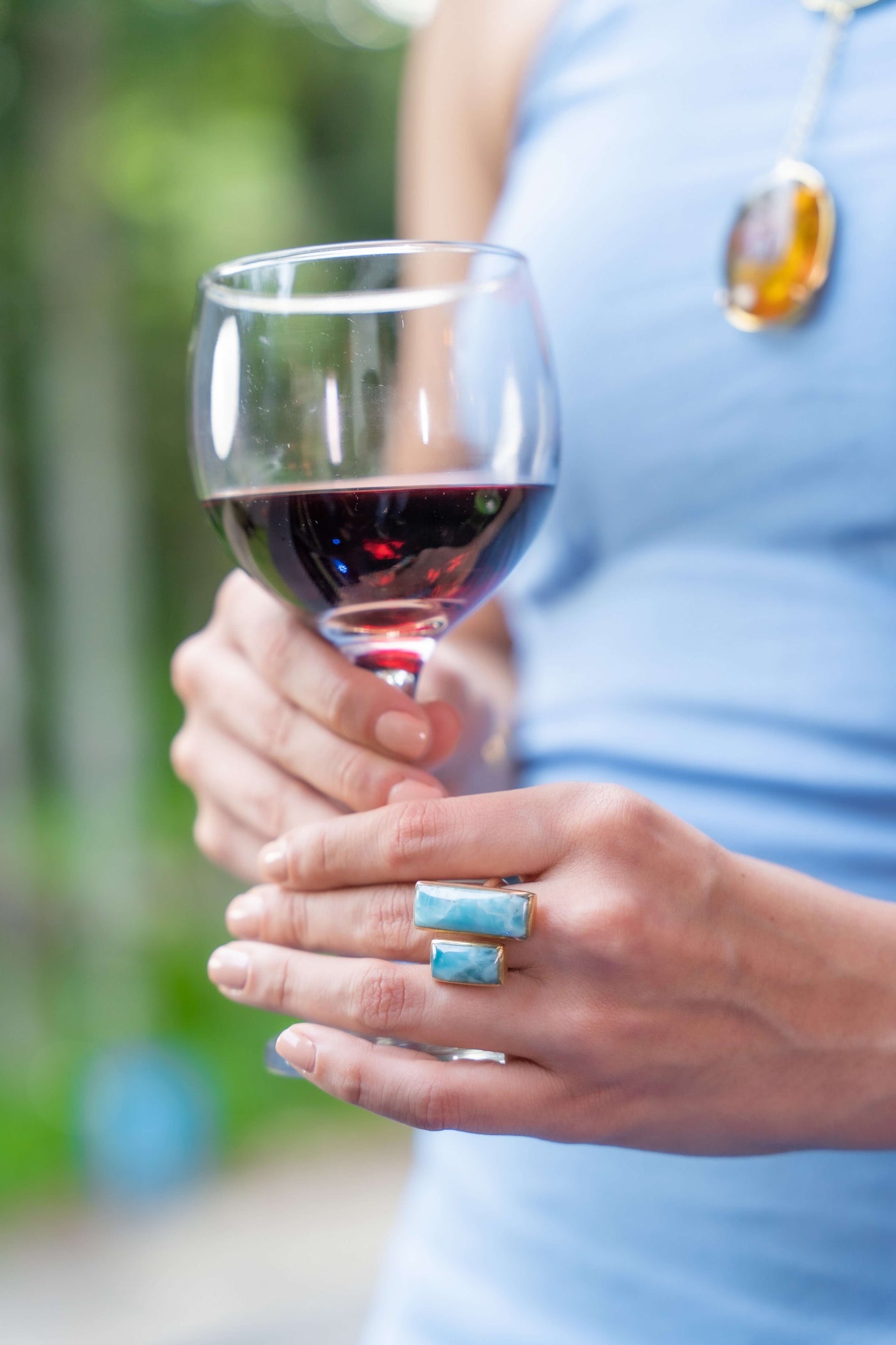 Larimar cocktail ring in sterling silver gold-plated