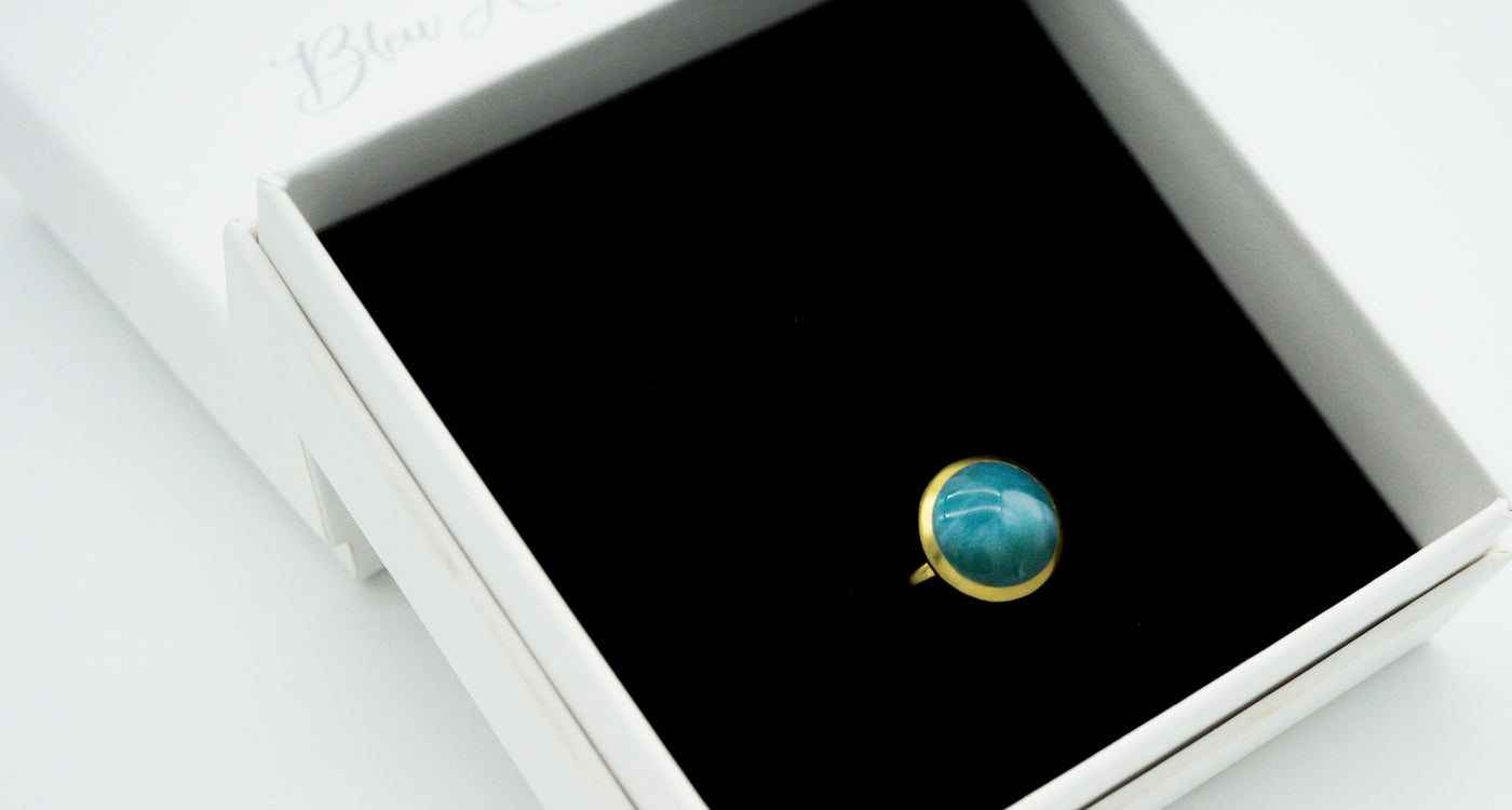 Larimar stone round shaped ring