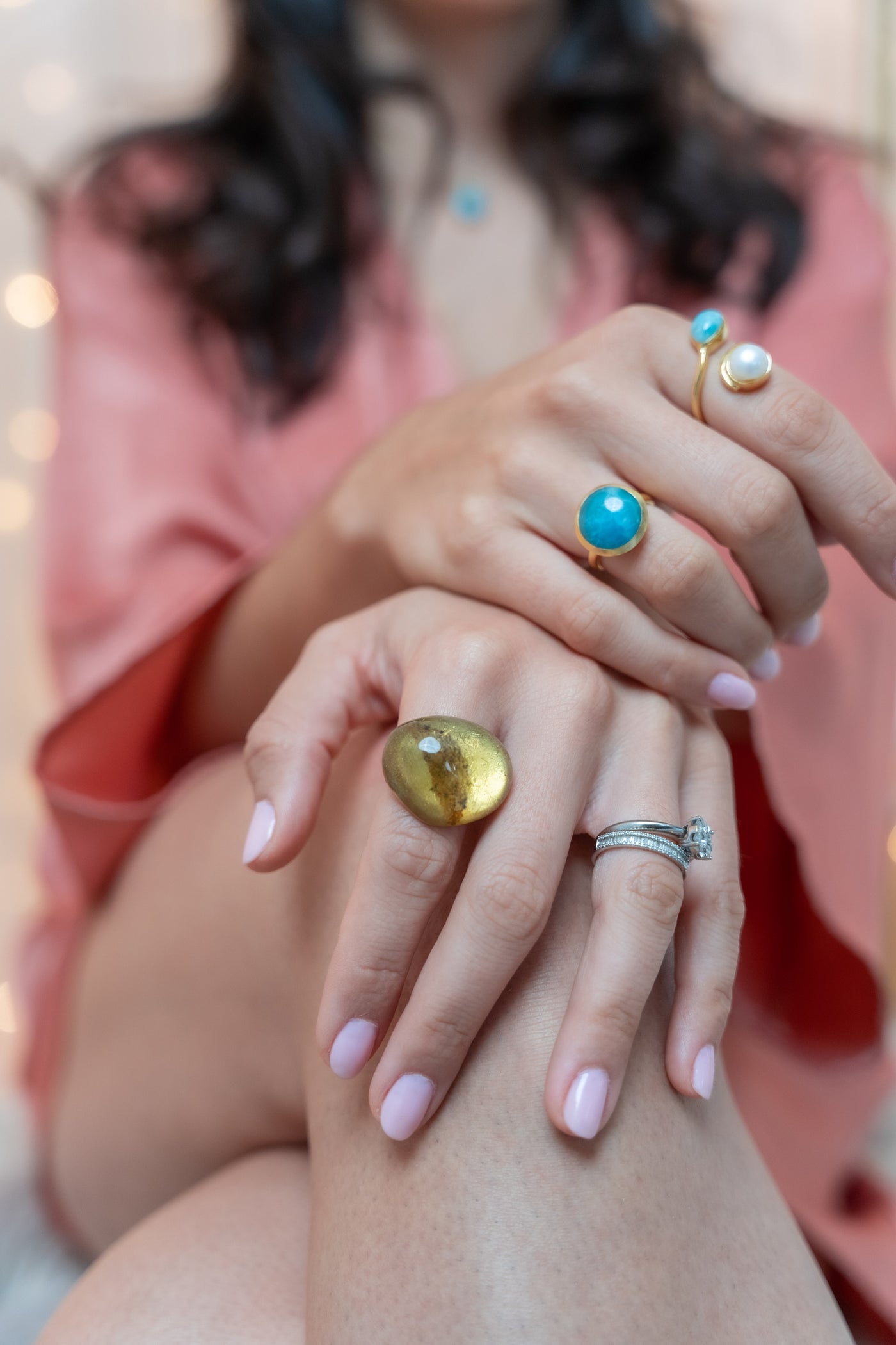 Larimar stone round shaped ring