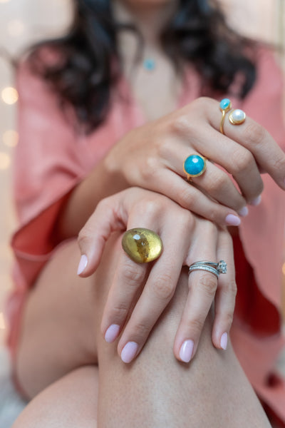 Larimar stone round shaped ring