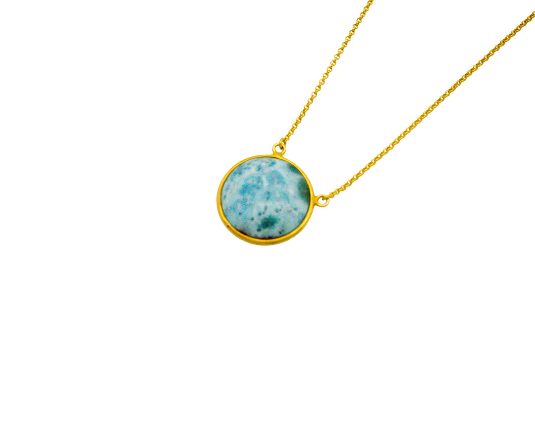 Larimar stone round shaped necklace